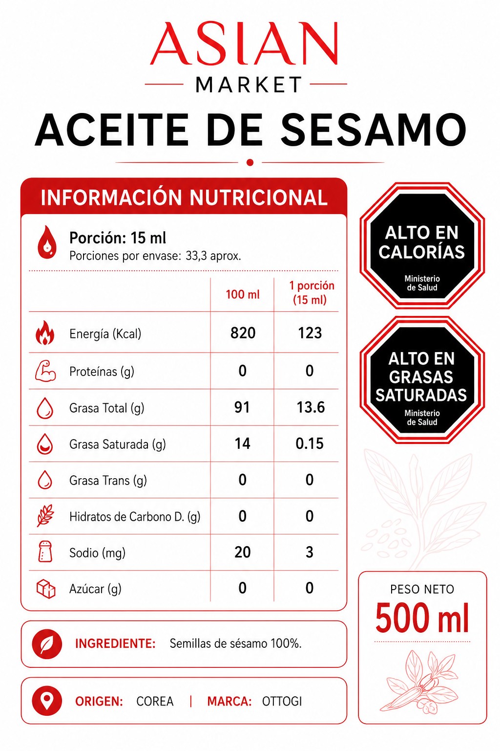 Aceite de Sésamo 500ml
